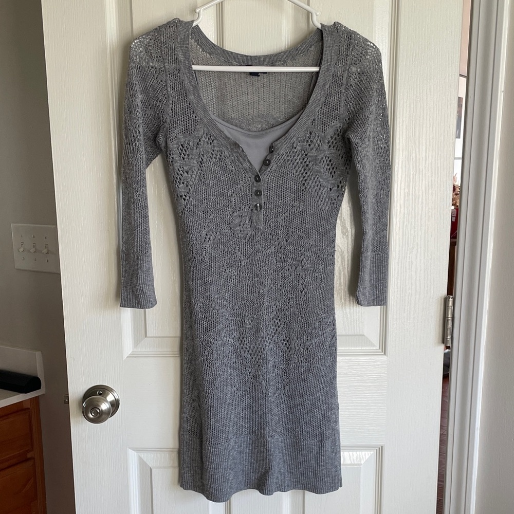 American Eagle Outfitters Gray Knit Long Sleeve Sweater Dress